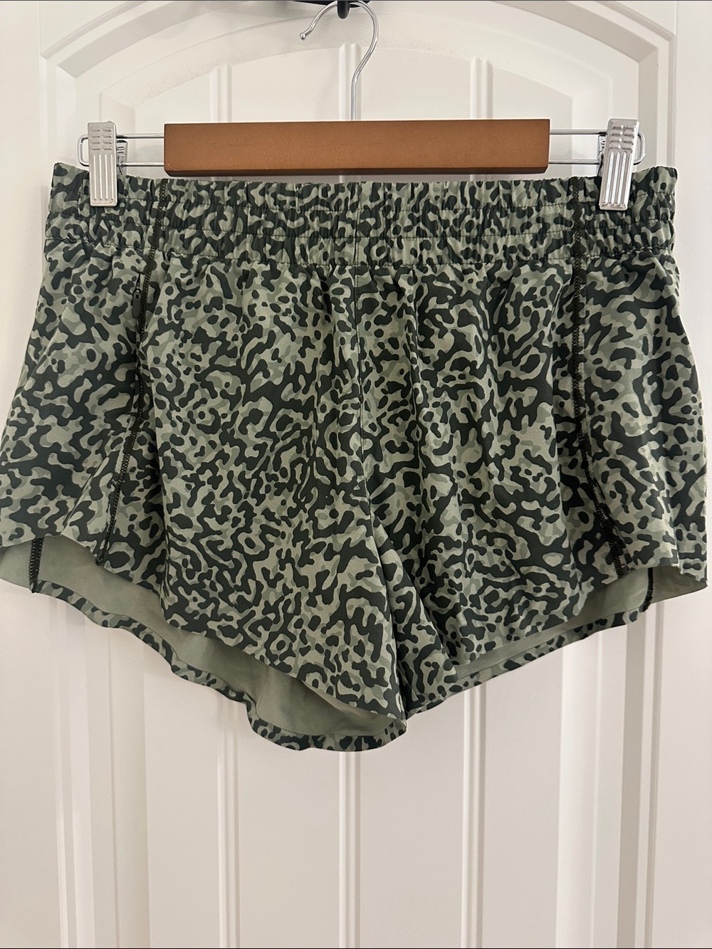 Athleta Olive Green Print Running Shorts